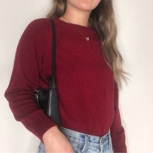 Wine red cutout basic simple lightweight sweater small